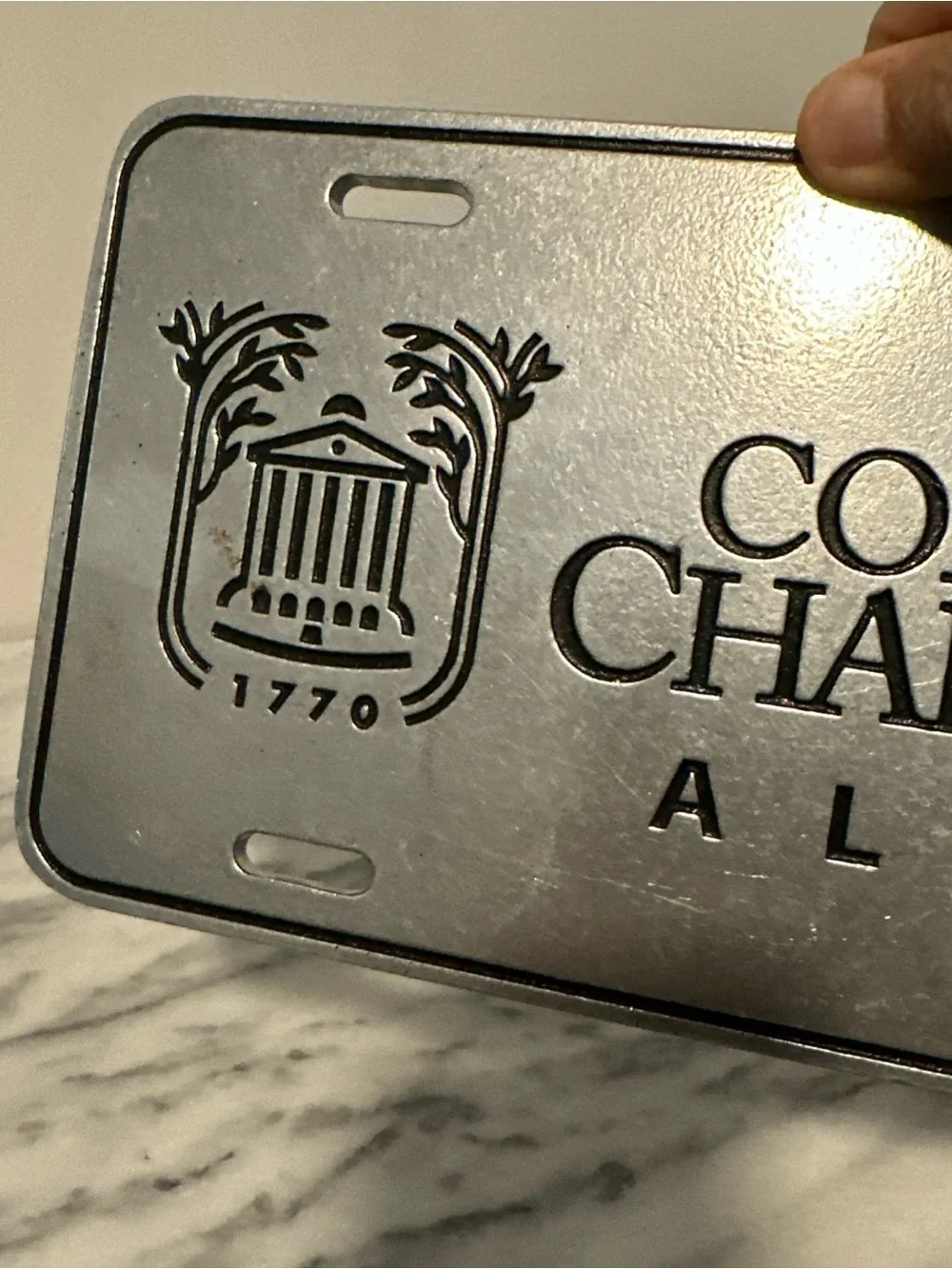 Alumni Silver License Plate Accent college of Charleston NC pewter